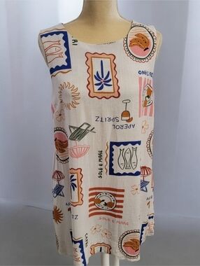 Paper Heart Womans Dress Size Large Linen Blend Mini Mediterranean Beachy Resort
